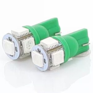 LED Globe 12 Volt T10 Wedge Multi Directional Green Pair