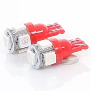 LED Globe 12 Volt T10 Wedge Multi Directional Red Pair