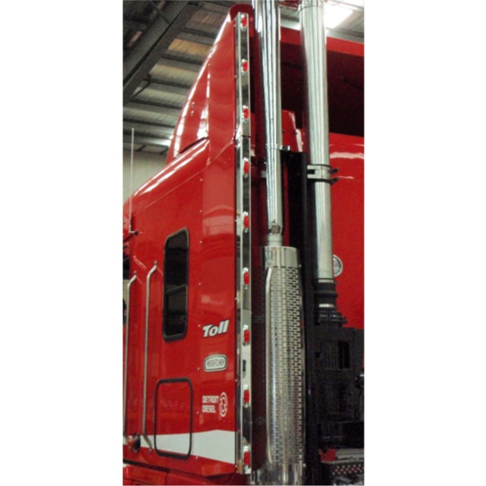 Stainless Steel Wing Extensions Red LED To Suit Freightliner Argosy Pair